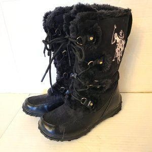 U.S. Polo Assn. Girls Snow Winter Boots Black Faux Fur Size 2